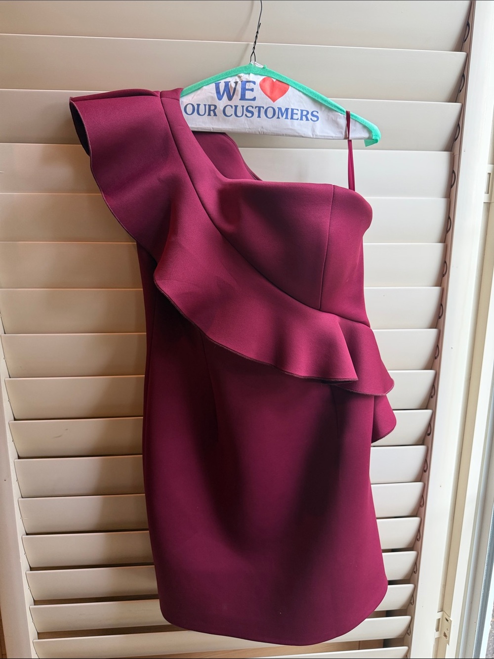 Jovani One-Shoulder Ruffle Dress - Burgundy